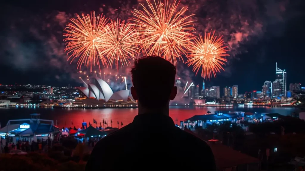 تصویر دوم فستیوال های استرالیا
تصویر یک مرد که در حال تماشای آتش بازی است