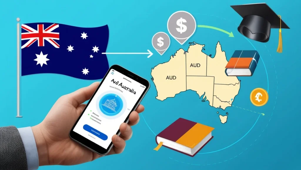 تصویر نقشه استرالیا و پرچم آن در مطلب تمکن مالی ویزای تحصیلی استرالیا