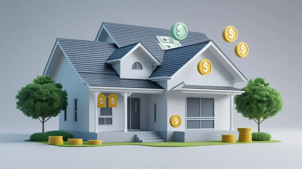 تصویر یک خانه که سکه در اطرافش است در مطلب وام خرید خانه در استرالیا