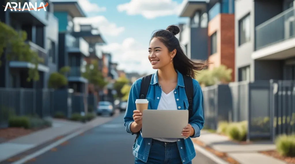 تصویر یک دختر دانشجو که در یکی از شهر های ارزان استرالیا برای زندگی، زندگی میکند