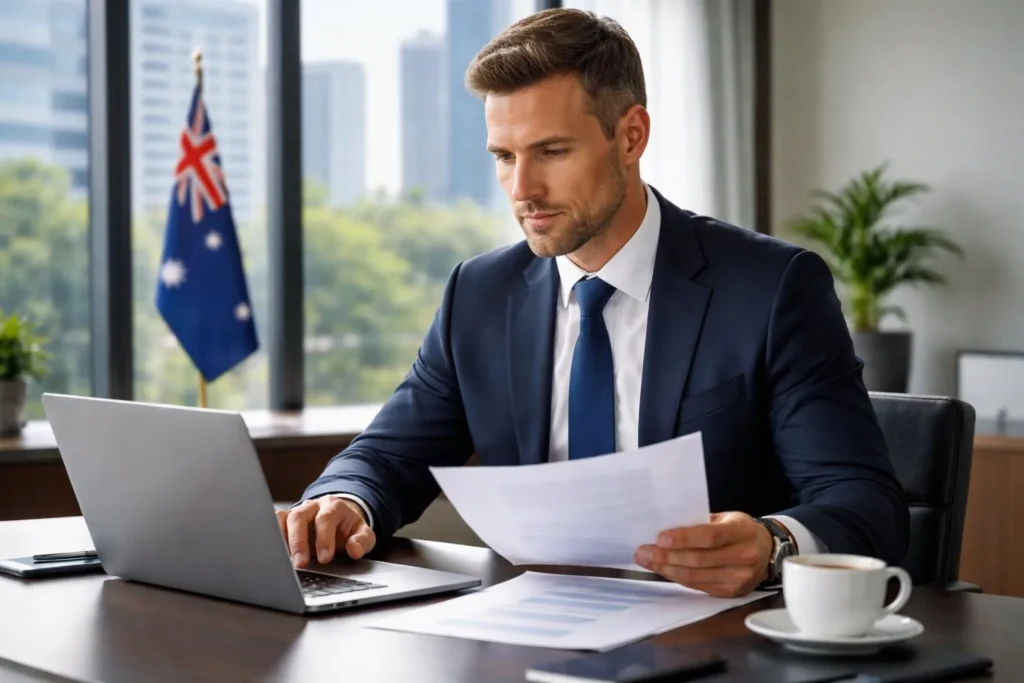 تصویر یک مرد در استرالیا که پشت لپ تاپش نشسته است در مطلب سیستم ANZSCO استرالیا
