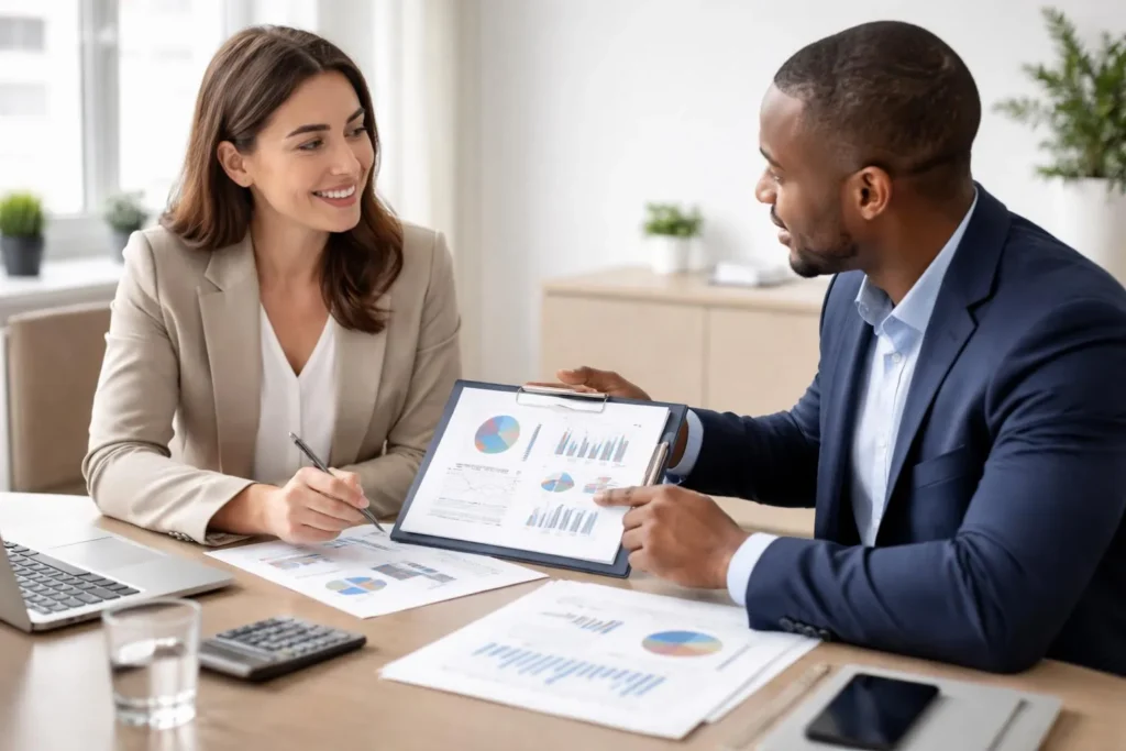 تصویر یک مرد و زن که مرد در حال توضیح دادن مطلبی است